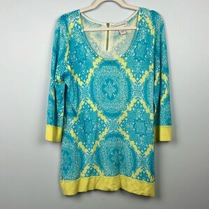 Soft Surroundings large back zip damask pattern colorful knit top